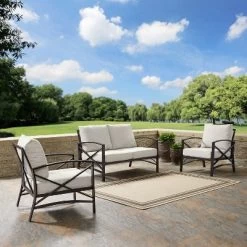 Crosley 3pc Kaplan Steel Outdoor Seating Furniture Set With Loveseat & 2 Chairs Oatmeal -Outdoor Furniture Store GUEST 434190ac d155 4f76 b405 60e3d615e122