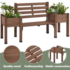 Yaheetech 2 In 1 Outdoor Solid Wood Double-bench For Patio Backyard Brown -Outdoor Furniture Store GUEST 434450b1 e689 453f 8846 3bb2a63a077a
