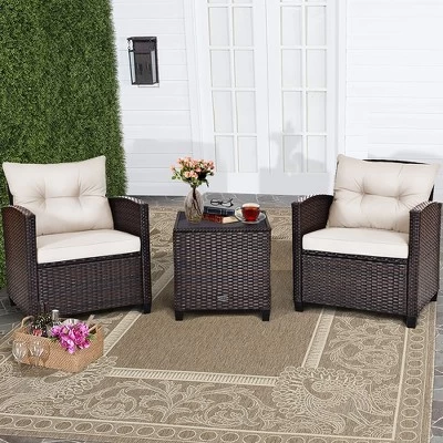 Costway 3PCS Patio Rattan Furniture Set Cushioned Conversation Set Sofa 15 Costway 3PCS Patio Rattan Furniture Set Cushioned Conversation Set Sofa - Image 13