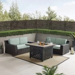 Beaufort 3 Pc Outdoor Wicker Conversation Set - 2 Loveseats With Fire Table - Mist/Brown - Crosley -Outdoor Furniture Store GUEST 43f8e0be 0422 4054 ac0d 7d309b94709a