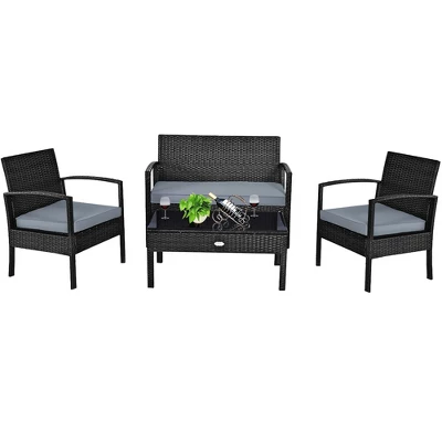 Costway 4PCS Patio Rattan Furniture Set Garden Deck 3 Costway 4PCS Patio Rattan Furniture Set Garden Deck