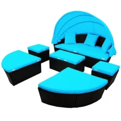 6pc Wicker Round Outdoor Sectional Set With Cushions - Black/Blue - GODEER 31 6pc Wicker Round Outdoor Sectional Set With Cushions - Black/Blue - GODEER -Outdoor Furniture Store GUEST 463f8df1 7f89 4a9b 8551 0fcd46e0bf03