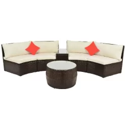 4pc Wicker Half-Moon Patio Set With Cushions - Brown/Beige - GODEER 39 4pc Wicker Half-Moon Patio Set With Cushions - Brown/Beige - GODEER -Outdoor Furniture Store GUEST 46a64637 dce4 47d2 b4ee 4c6d47880139