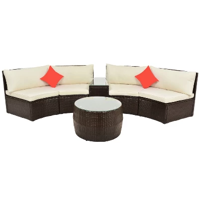 4pc Wicker Half-Moon Patio Set With Cushions - Brown/Beige - GODEER 21 4pc Wicker Half-Moon Patio Set With Cushions - Brown/Beige - GODEER - Image 19
