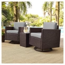 Palm Harbor 3pc All-Weather Wicker Patio Conversation Set Cushions W/Swivel Chairs - Crosley -Outdoor Furniture Store GUEST 46f9c51b b46a 406b 834a b7d9a1c45bfc