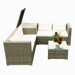 4pc Wicker Patio Seating Set With Cushions - Gray/Beige - GODEER -Outdoor Furniture Store GUEST 4870d8dd bd7d 4e50 8830 41bf90fbe4c2 1