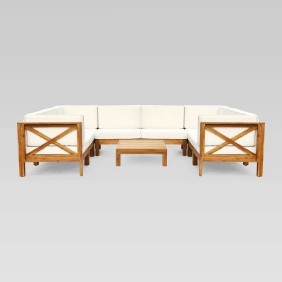 Brava 9pc Acacia Sectional Sofa Set - Teak/Beige - Christopher Knight Home 3 Brava 9pc Acacia Sectional Sofa Set - Teak/Beige - Christopher Knight Home
