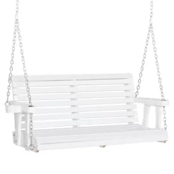 Outsunny 46" 2-Person Porch Swing Wooden Patio Swing Bench With Cup Holders, Slatted Design, & Chains Included, 440lb Weight Capacity -Outdoor Furniture Store GUEST 4911b124 012a 4066 bb73 b9b07f891af7