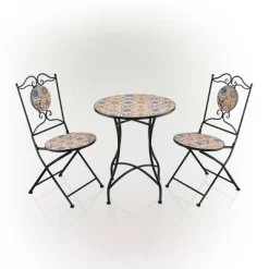 3pc Mediterranean Tile Design Indoor/Outdoor Table And Chairs Patio Set - Alpine Corporation