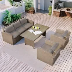 4pc Outdoor Wicker Conversation Set With Cushions - Gray - GODEER 18 4pc Outdoor Wicker Conversation Set With Cushions - Gray - GODEER -Outdoor Furniture Store GUEST 4973a5a9 d9e7 450c 8d11 005808abce88