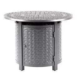 Oakland Living Aluminum Round Outdoor Patio Dining Table With Lid & Covers Gray