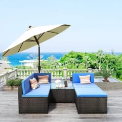 5pc Wicker Patio Sectional Seating Set With Cushions - Black/Blue - GODEER -Outdoor Furniture Store GUEST 4af828f4 a322 45af b1f2 2f3c2e353111