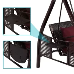 Sunnydaze Decor Sunnydaze 3-Person Outdoor Patio Swing With Adjustable Canopy Shade, Foldable Side Tables, Cushions And Pillow, Merlot -Outdoor Furniture Store GUEST 4b699872 8fb4 482a afac d9937fd98a8b