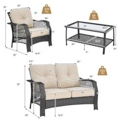Costway 4PCS Patio Wicker Furniture Set Loveseat Sofa Coffee Table W/ Cushion -Outdoor Furniture Store GUEST 4b9192e8 ed83 4c3f 902f 4e49a5fa9341