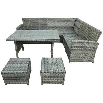 6pc Outdoor Set With Sectional & Glass Table - Gray - WELLFOR 8 6pc Outdoor Set With Sectional & Glass Table - Gray - WELLFOR - Image 6
