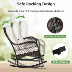 Costway Patio Wicker Rocking Chair W/Seat Back Cushions & Lumbar Pillow Porch Off -Outdoor Furniture Store GUEST 4bf04a6a 5cc7 4af3 a975 b30d945375f2