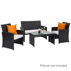 Costway 4PCS Patio Rattan Furniture Conversation Set Cushioned Sofa Coffee Table Garden Black -Outdoor Furniture Store GUEST 4bf6f72e 0a6a 4c29 9f90 c495db730423
