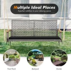 Costway 2-Person Patio Wicker Hanging Swing Chair Loveseat Cushion Porch RedBlack -Outdoor Furniture Store GUEST 4c5134c1 5dd2 492a a783 ecf6a4fb50f2