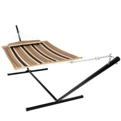 Sunnydaze Decor Sunnydaze 2-Person Quilted Fabric Spreader Bar Hammock With Detachable Pillow And Stand - 400 Lb Weight Capacity/15' Stand -Outdoor Furniture Store GUEST 4c59d1f3 e183 41ee 8cc4 3736f262b528