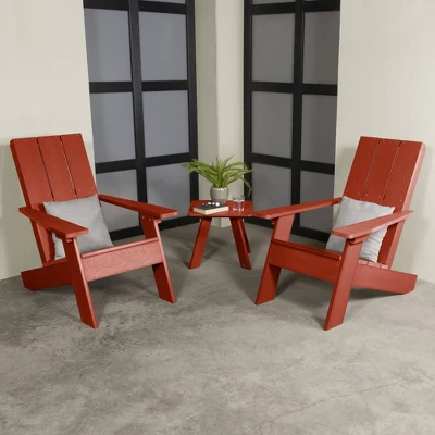 3pc Outdoor Set With Italica Modern Adirondack Chairs & Side Table - Rustic Red - Highwood 3 3pc Outdoor Set With Italica Modern Adirondack Chairs & Side Table - Rustic Red - Highwood