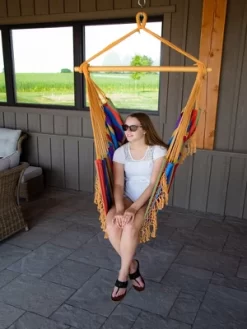 The Hamptons Collection 72” Yellow And Blue Brazilian Style Hammock Chair With A Hanging Bar -Outdoor Furniture Store GUEST 4c80e976 17ca 47a2 b35e b3a281d27730