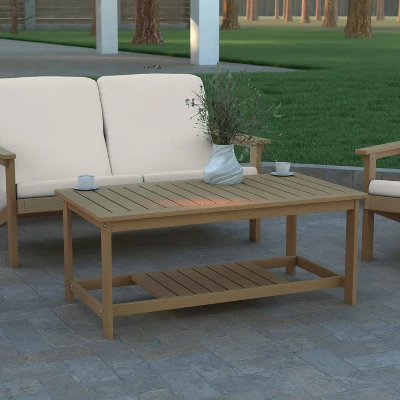 Emma And Oliver All-Weather Polyresin Two Tiered Adirondack Style Coffee Table With Slatted Top 3 Emma And Oliver All-Weather Polyresin Two Tiered Adirondack Style Coffee Table With Slatted Top