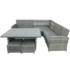6pc Outdoor Set With Sectional & Glass Table - Gray - WELLFOR