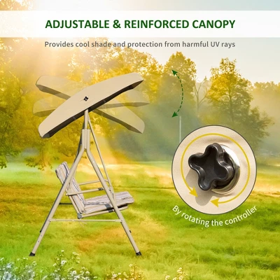 Outsunny 3 Person Outdoor Porch Swing Lounge Chair Bench With Canopy Top- Brown 10 Outsunny 3 Person Outdoor Porch Swing Lounge Chair Bench With Canopy Top- Brown - Image 8