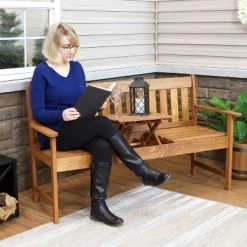 Sunnydaze Decor Sunnydaze Outdoor Meranti Wood With Teak Oil Finish 2-Person Bench Seat With Pop-Up Table - 60" - Brown -Outdoor Furniture Store GUEST 4e6a00cb 2dfb 44d8 906c ff11169a0a6d