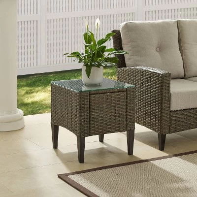 Rockport Outdoor Wicker Side Table - Light Brown - Crosley 3 Rockport Outdoor Wicker Side Table - Light Brown - Crosley