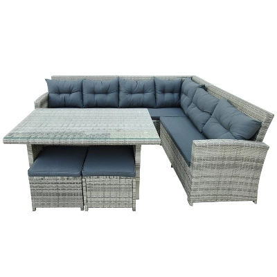 6pc Outdoor Set With Sectional & Glass Table - Gray - WELLFOR 17 6pc Outdoor Set With Sectional & Glass Table - Gray - WELLFOR - Image 15