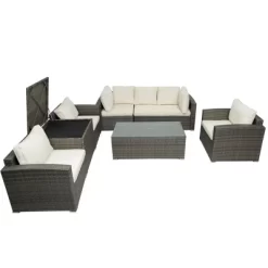 7pc Wicker Patio Seating Set With Cushions & Storage Box - Gray/Beige - GODEER 15 7pc Wicker Patio Seating Set With Cushions & Storage Box - Gray/Beige - GODEER -Outdoor Furniture Store GUEST 4e9735ad 1acc 43a2 9f04 d63171024342