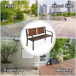 Costway Patio Garden Bench Steel Frame Rattan Backrest Park Yard Outdoor Porch Furniture -Outdoor Furniture Store GUEST 4ea791cf ac34 4446 91c8 9dcd3acbad84