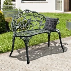 Costway Patio Garden Bench Chair Style Porch Cast Aluminum Outdoor Rose Antique Green -Outdoor Furniture Store GUEST 4ecb5339 18a0 4896 bfa5 8882ded14c4e