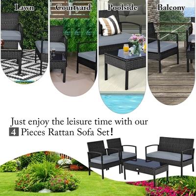 Costway 4PCS Patio Rattan Furniture Set Garden Deck 7 Costway 4PCS Patio Rattan Furniture Set Garden Deck - Image 5