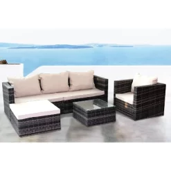 4pc Wicker Patio Sectional Seating Set With Sofa, Arm Chair, Ottoman & Accent Table - Brown/Beige - GODEER 14 4pc Wicker Patio Sectional Seating Set With Sofa, Arm Chair, Ottoman & Accent Table - Brown/Beige - GODEER -Outdoor Furniture Store GUEST 4f72f28a 2249 4136 8df5 0d7bd7f30f78