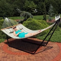 Sunnydaze Decor Sunnydaze 2-Person Quilted Printed Fabric Spreader Bar Hammock/Pillow With S Hooks And Hanging Chains - 450 Lb Weight Capacity -Outdoor Furniture Store GUEST 4fb1147b 2397 4b0e 8774 d8177b124e82