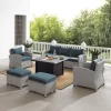 Bradenton 6pc Outdoor Wicker Sofa And Arm Chair Seating Set With Dante Fire Table And 2 Ottomans - Navy/Gray - Crosley -Outdoor Furniture Store GUEST 4fd429d9 0f43 4008 993f 7d5ca7c79911