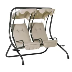 Outsunny Modern 2-Seater Outdoor Patio Swing Chair, Porch Seats With Cup Holder And Removeable Canopy -Outdoor Furniture Store GUEST 51498e30 6fe7 4f12 946b c293541c4437
