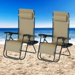 Lavish Home Zero Gravity Chairs Folding Recliners, Set Of 2, Beige -Outdoor Furniture Store GUEST 51b404d8 470c 471f a7c8 3e8341eaba09