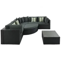 7pc Wicker Patio Seating Set With Cushions & Striped Pillows - Gray - GODEER -Outdoor Furniture Store GUEST 51f3a8f4 398d 4d68 80e8 6f0e357f8585