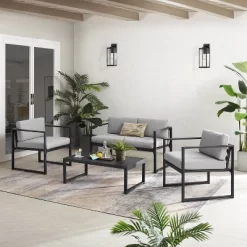 Hamilton Outdoor Metal 4 Piece Conversation Set - Matte Black - Crosley -Outdoor Furniture Store GUEST 51ffee33 6c23 4411 a435 a4752894f6c1
