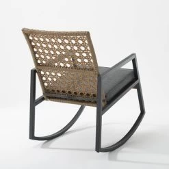 Komodo Modern Boho Faux Rattan & Metal Outdoor Rocking Chair With Cushion - Brown/Gray - Saracina Home -Outdoor Furniture Store GUEST 520cdeec 4f51 489c aadc c2148f573b0c