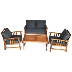 Costway 4PCS Wooden Patio Furniture Set Table Sofa Chair Cushioned Garden NEW -Outdoor Furniture Store GUEST 52166e9b 79ae 4048 89ed 99703e688f8e