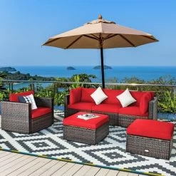 Costway 6PCS Patio Rattan Furniture Set Cushion Sofa Coffee Table
