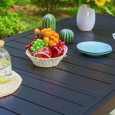 Captiva Designs 9pc Steel Outdoor Patio Dining Set With Extendable Table & Wicker Rattan Chairs With Cushions 5 Captiva Designs 9pc Steel Outdoor Patio Dining Set With Extendable Table & Wicker Rattan Chairs With Cushions - Image 3