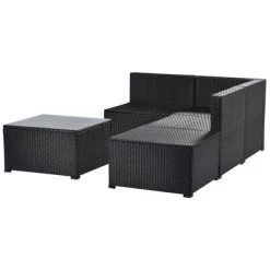 5pc Wicker Patio Sectional Seating Set With Cushions - Black/Blue - GODEER -Outdoor Furniture Store GUEST 52865af0 46b8 4342 bb2d 061124d9e08f