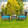 Tangkula 3 Pieces Patio Set Outdoor Wicker Rattan Furniture W/ Cushions Turquoise