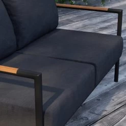 Merrick Lane Outdoor Loveseat With Removable Plush Fabric Cushions And Teak Accented Aluminum Frame -Outdoor Furniture Store GUEST 52e10793 e37c 4b3e 8e5c 3f60db85f1d9