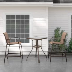 Square Patio Bar Height Table With Tempered Glass Top & Umbrella Hole - Brown - Crestlive Products -Outdoor Furniture Store GUEST 53608c99 fb10 4594 92ed c116364be627